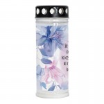 Nagrobna sveča Premium z rožnim motivom in verzom Je čas, ki da, je čas, ki vzame